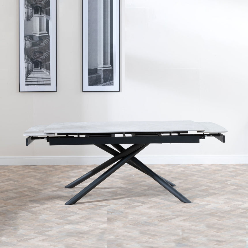 Appleton Grey Ceramic Extending Dining Table with Black Cross Base - 160cm-220cm