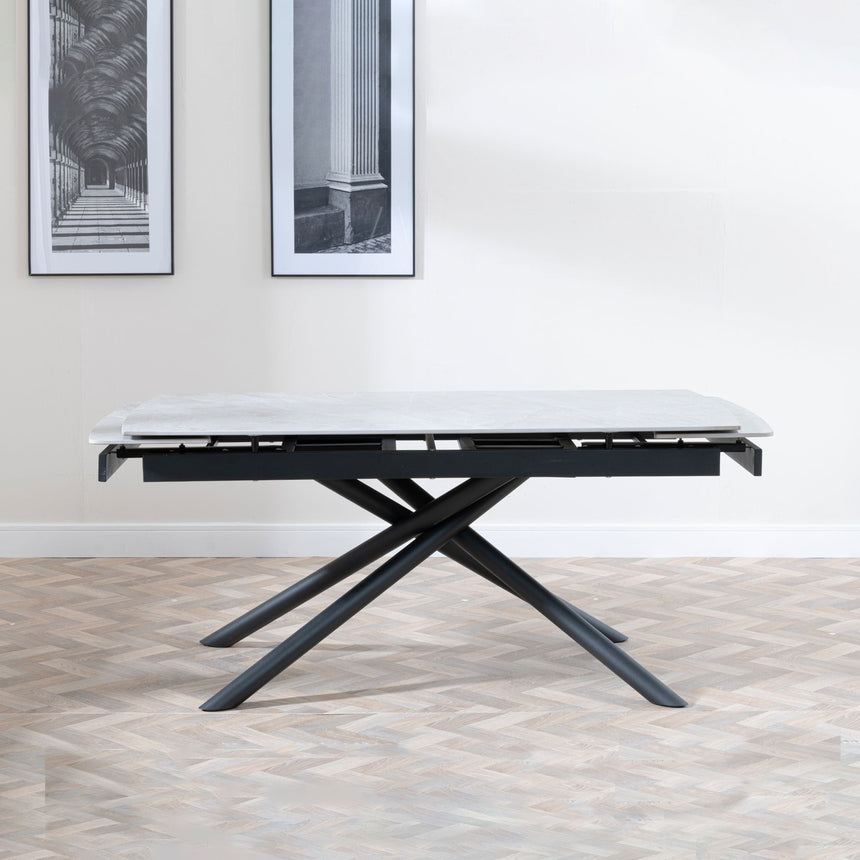 Appleton Grey Ceramic Extending Dining Table with Black Cross Base - 160cm-220cm