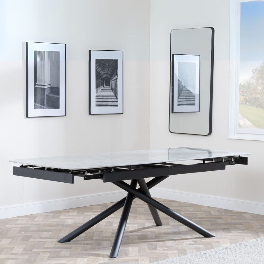 Appleton Grey Ceramic Extending Dining Table with Black Cross Base - 160cm-220cm