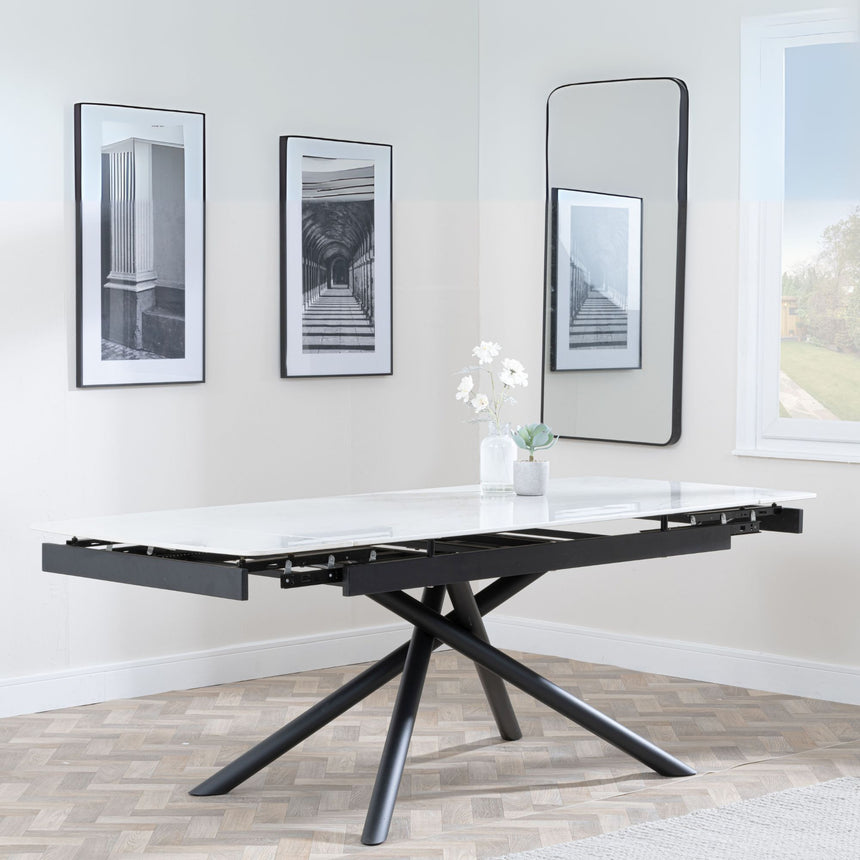 Appleton White Ceramic Extending Dining Table with Black Cross Base - 160cm-220cm