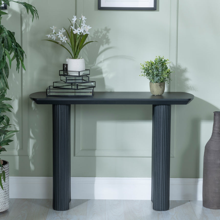 Sorrento Fluted Black Pedestal Console Table