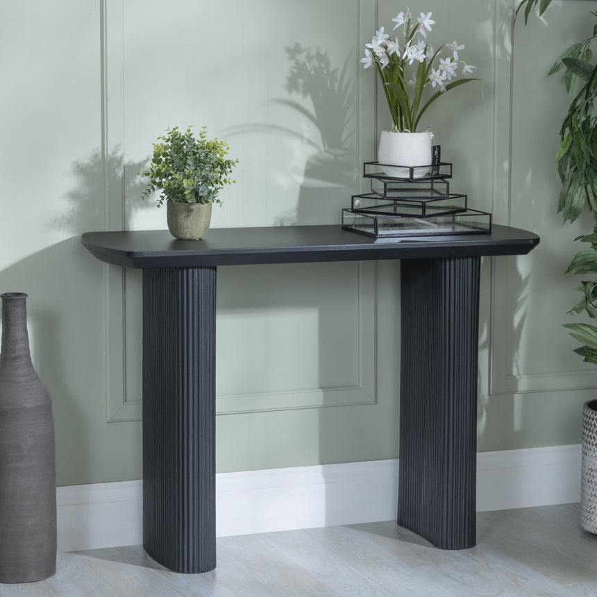 Sorrento Fluted Black Pedestal Console Table