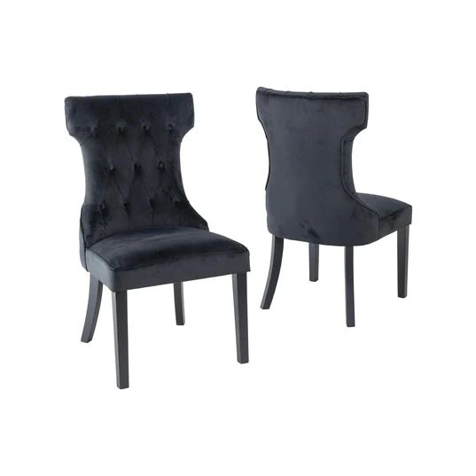 Set of 2 Brixen Velvet Fabric Dining Chair with Black Wooden Legs