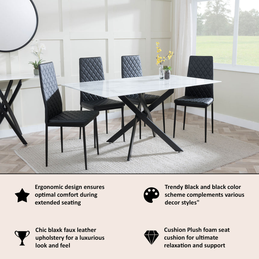 Set of 2 Novato Dining Chairs in Faux Leather and Black Metal Legs