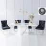 Turin White Marble Dining set - Fabric Lion Head Ring Back Chairs with Chrome Legs