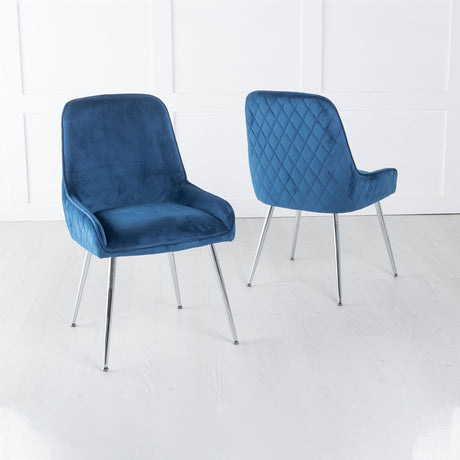 Set of 2 Todi Velvet Fabric Dining Chair with Stitched Back and Chrome Legs