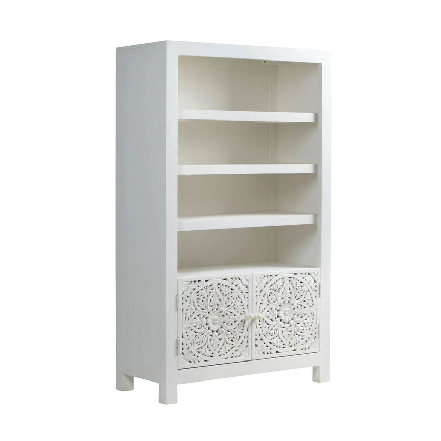 Avezzano White Carved Wooden Bookcase - 2 Doors