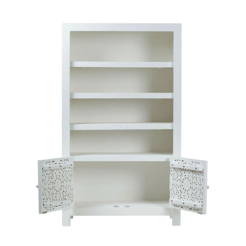 Avezzano White Carved Wooden Bookcase - 2 Doors