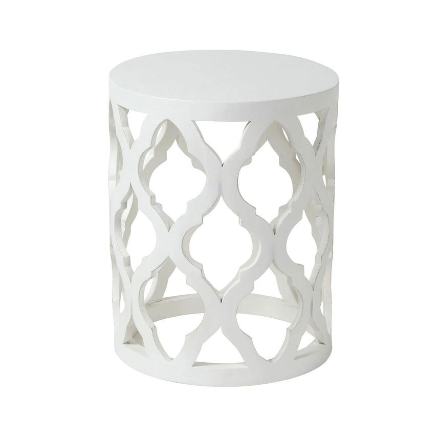 Avezzano White Carved Round Lamp Table