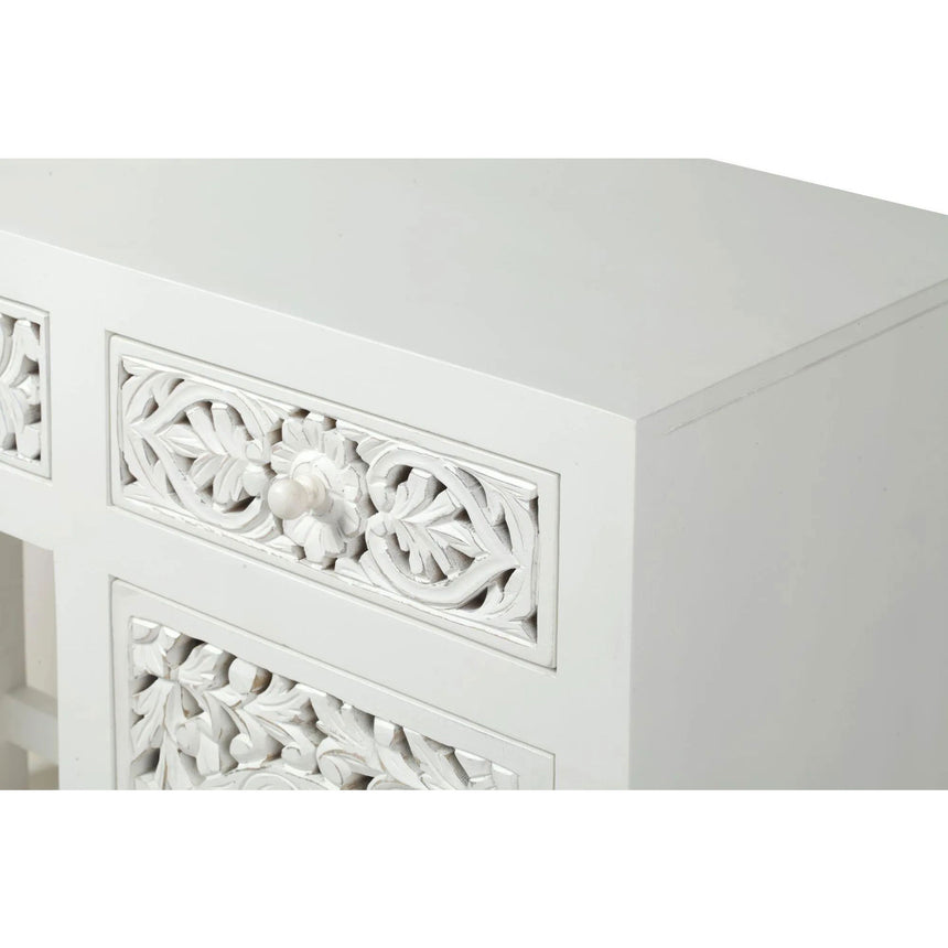 Avezzano White Washed Light Distressed Carved Mango Wood Desk - 1 Door 2 Drawers Single Pedestal