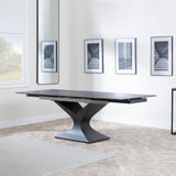 Bronte Black Ceramic Extending Dining Table with Black Pedastal Base