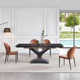 Bronte Black Ceramic Extending Dining Table with Black Pedastal Base