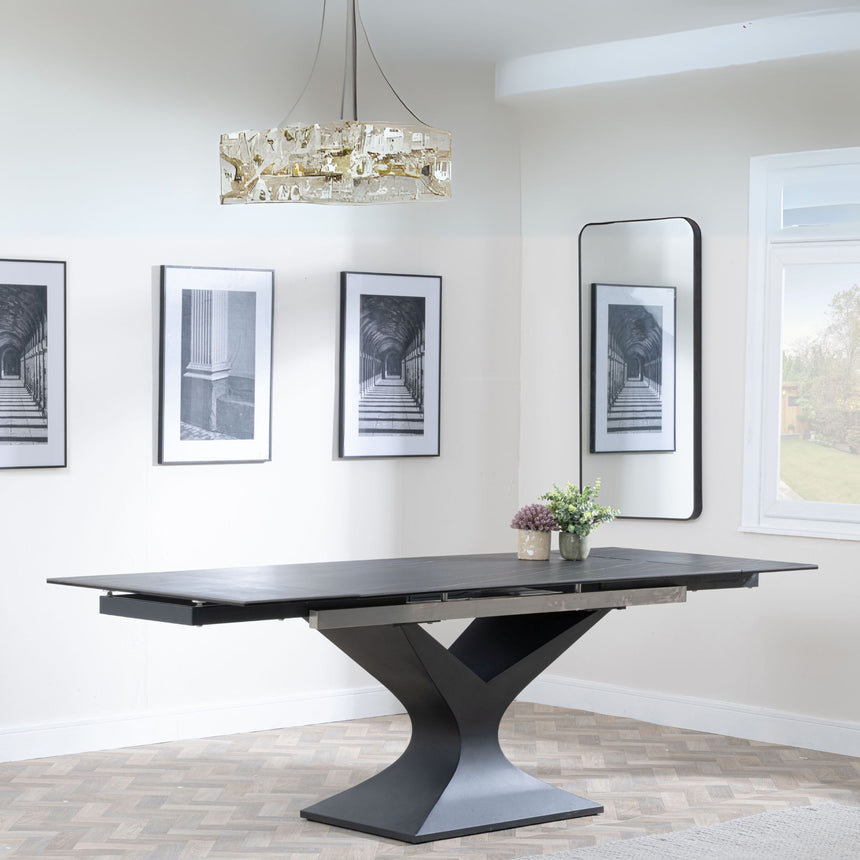 Bronte Black Ceramic Extending Dining Table with Black Pedastal Base