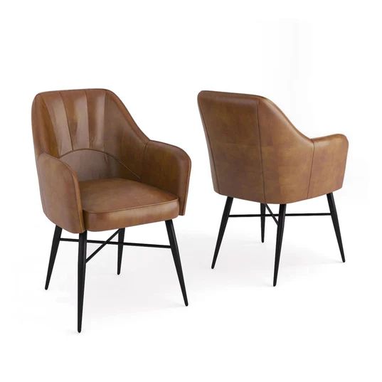 Set of 2 Empoli Buffalo Leather Carver Arms Dining Chair