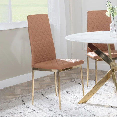 Set of 2 Novato Dining Chairs in Faux Leather and Gold Metal Legs