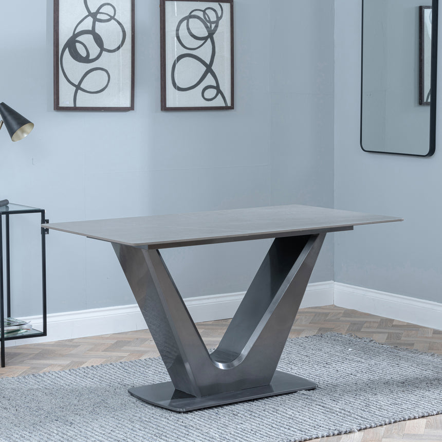 Camillo 140cm Grey Ceramic Dining Table with V Pedestal Base