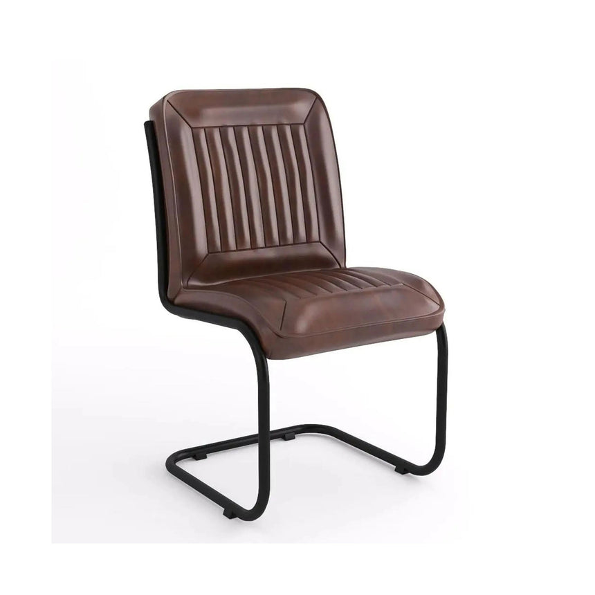 Set of 2 Umbria Industrial Brown Buffalo Leather Dining Chair with Cantilever Base