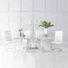 Loreto Marble Dining Table Set, Rectangular Grey Top and Triangular Pedestal Base with Catania Faux Leather Chairs