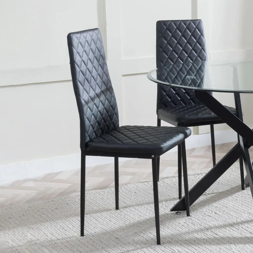 Set of 2 Novato Dining Chairs in Faux Leather and Black Metal Legs