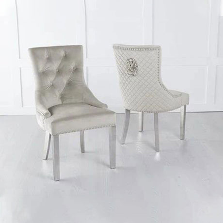 Set of 2 Lion Knocker Back Velvet Fabric Dining Chair with Chrome Legs