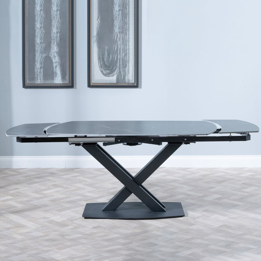 Comiso Black Ceramic Extending Dining Table with Black Cross Base - 140cm-200cm