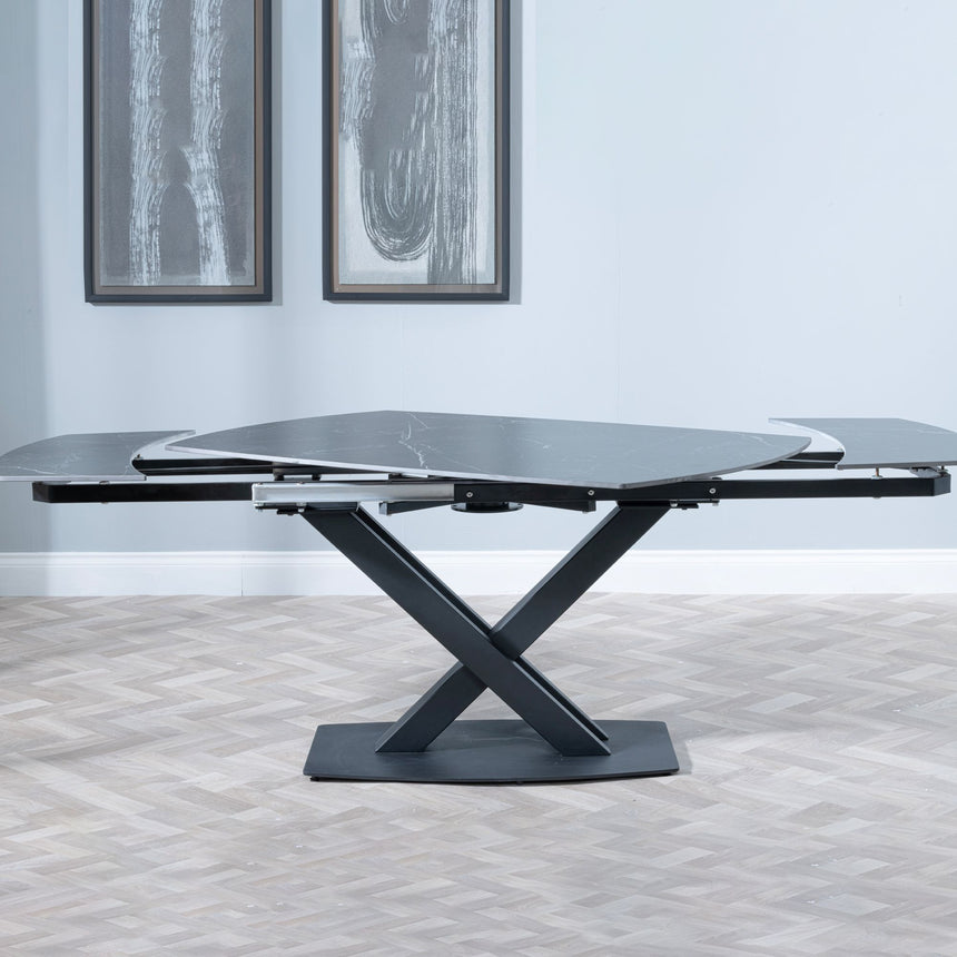 Comiso Black Ceramic Extending Dining Table with Black Cross Base - 140cm-200cm