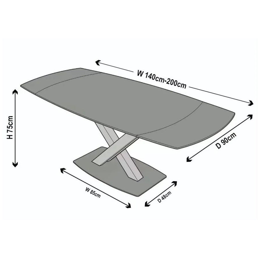 Comiso Black Ceramic Extending Dining Table with Black Cross Base - 140cm-200cm