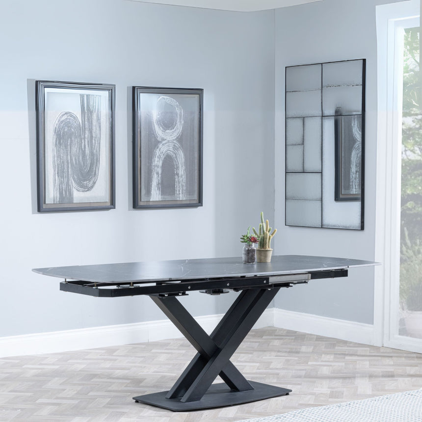 Comiso Black Ceramic Extending Dining Table with Black Cross Base - 140cm-200cm