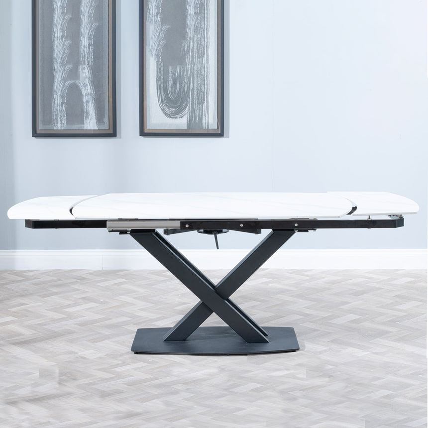 Comiso White Ceramic Extending Dining Table with Black Cross Base - 140cm-200cm