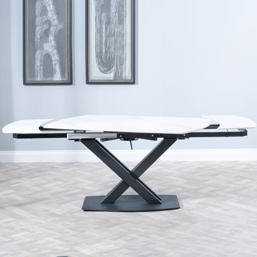 Comiso White Ceramic Extending Dining Table with Black Cross Base - 140cm-200cm