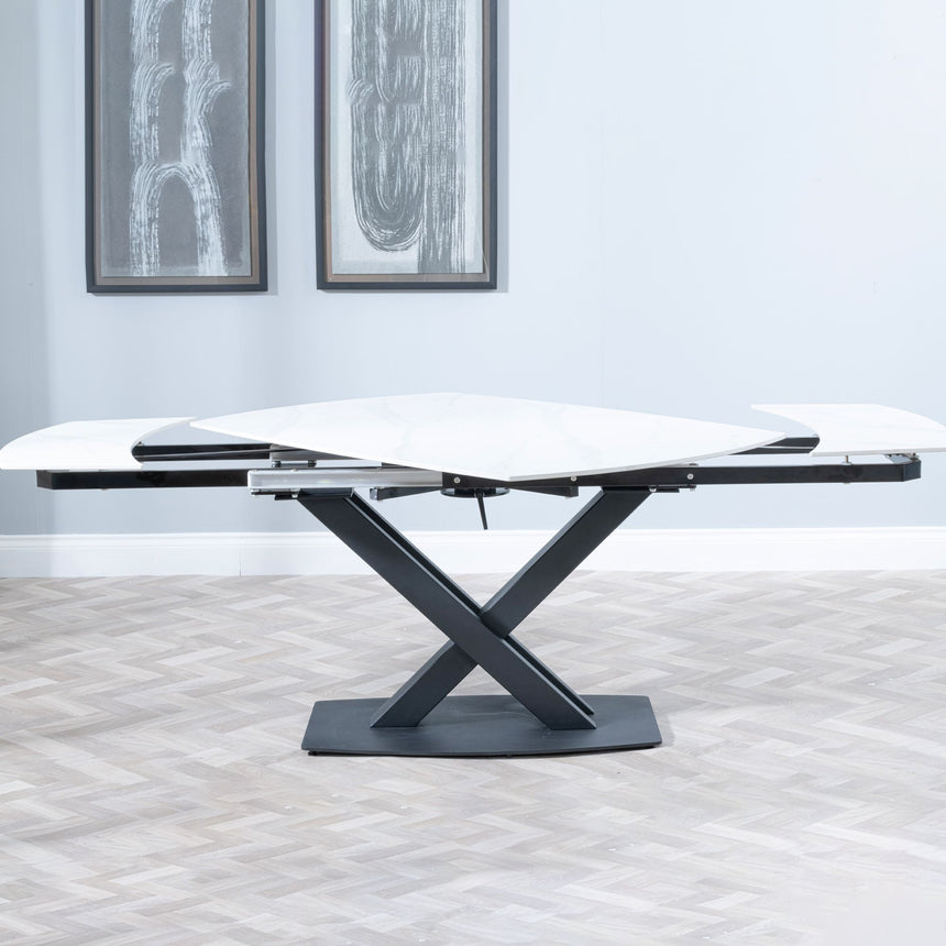 Comiso White Ceramic Extending Dining Table with Black Cross Base - 140cm-200cm