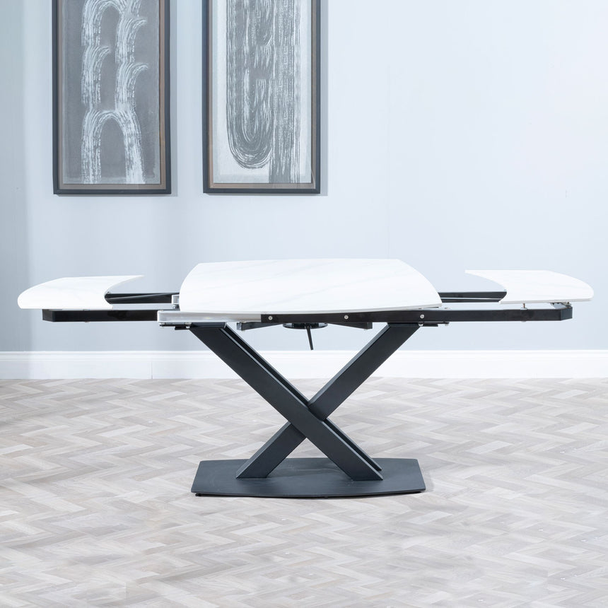 Comiso White Ceramic Extending Dining Table with Black Cross Base - 140cm-200cm