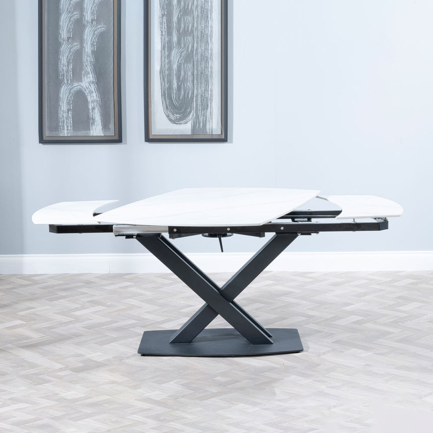 Comiso White Ceramic Extending Dining Table with Black Cross Base - 140cm-200cm