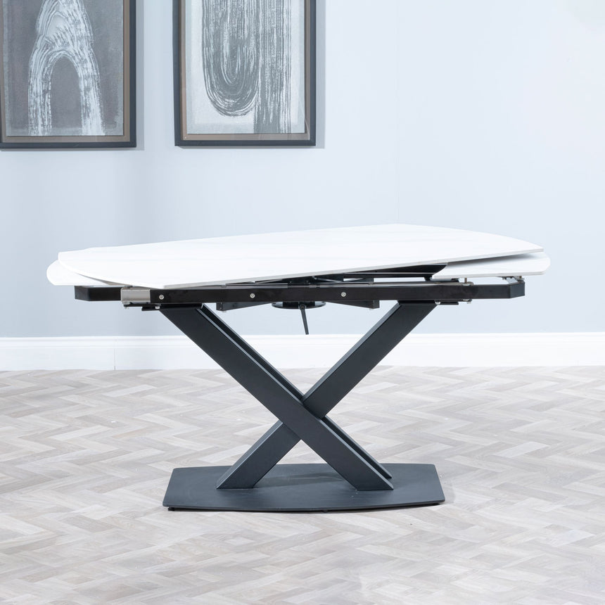 Comiso White Ceramic Extending Dining Table with Black Cross Base - 140cm-200cm