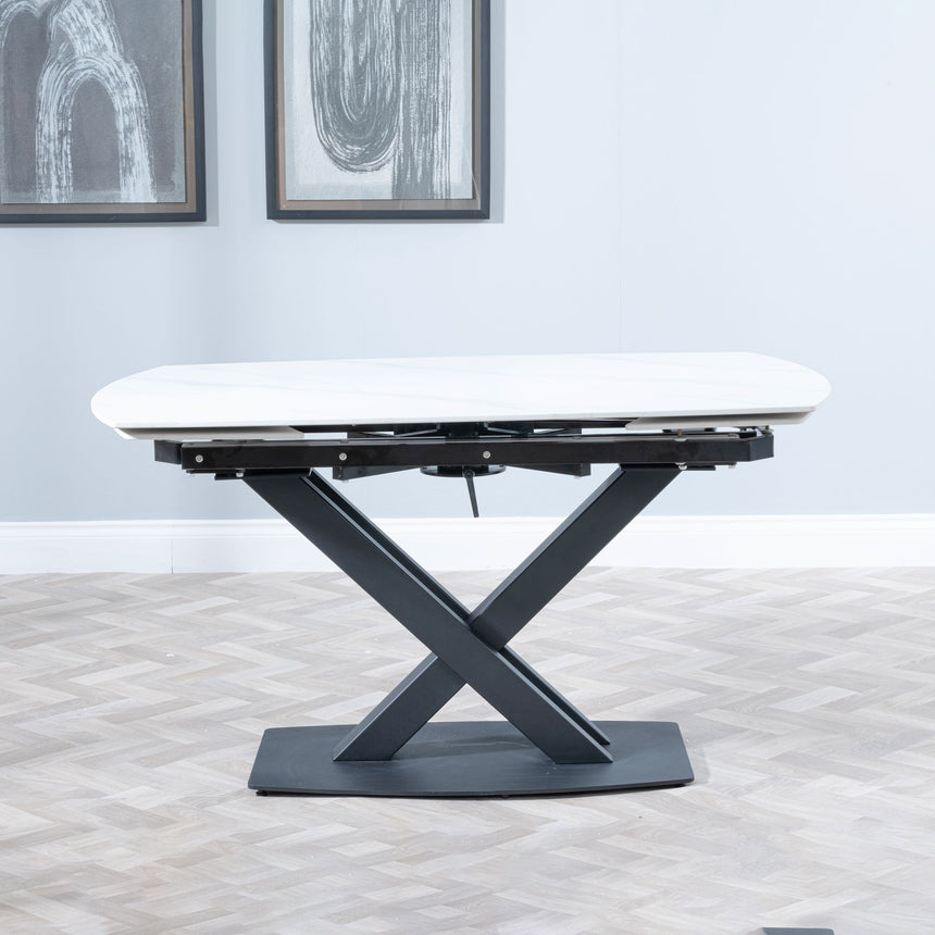 Comiso White Ceramic Extending Dining Table with Black Cross Base - 140cm-200cm