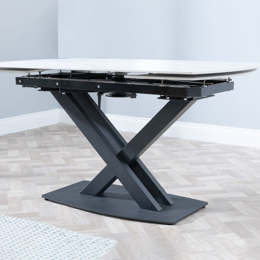 Comiso White Ceramic Extending Dining Table with Black Cross Base - 140cm-200cm