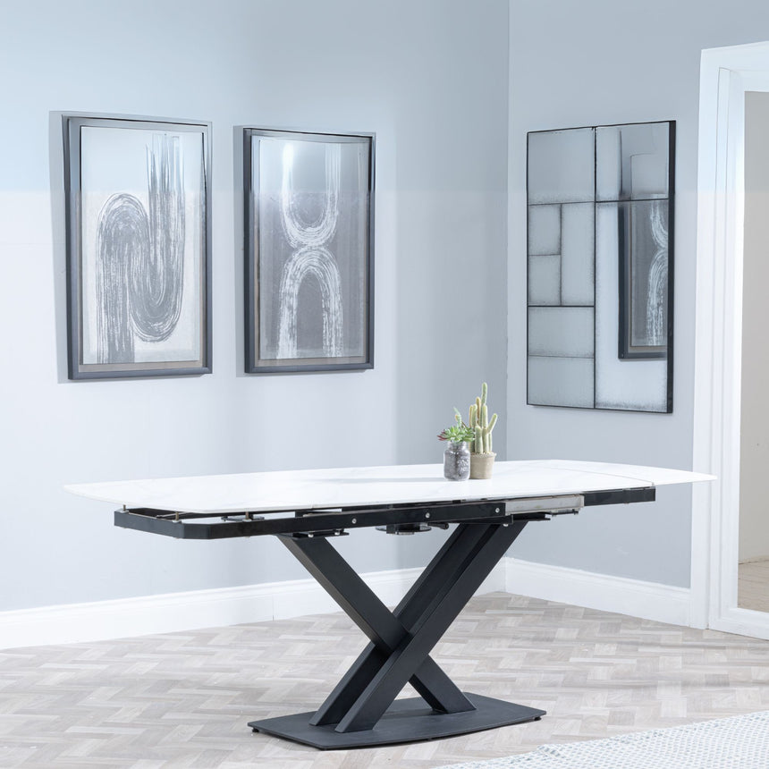 Comiso White Ceramic Extending Dining Table with Black Cross Base - 140cm-200cm