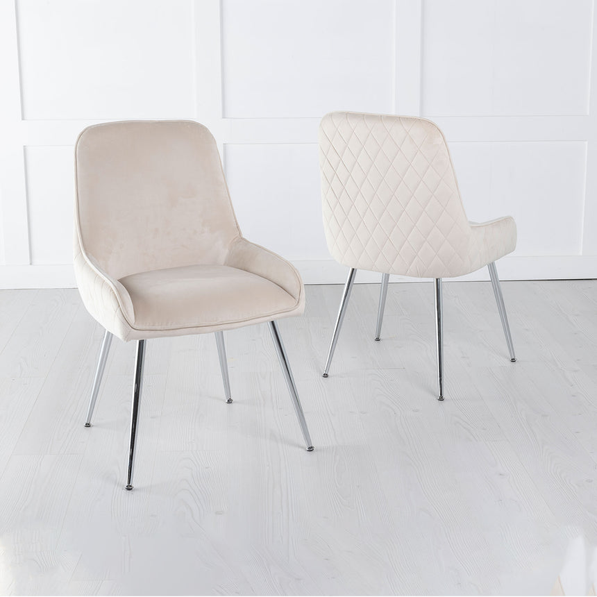 Set of 2 Todi Velvet Fabric Dining Chair with Stitched Back and Chrome Legs