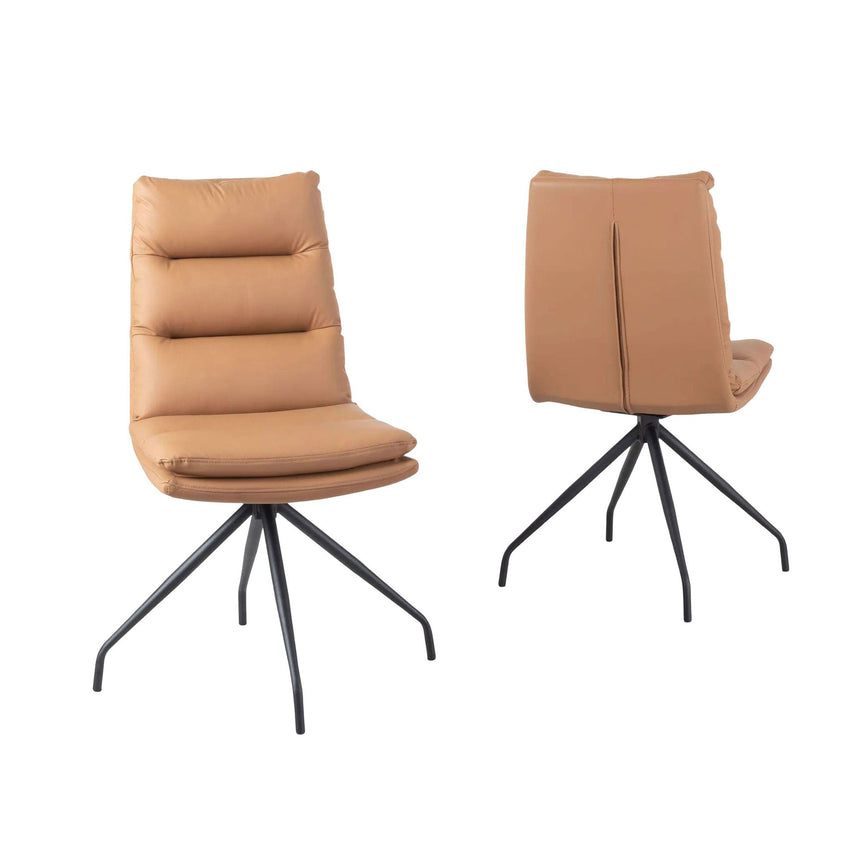 Set of 2 Tuscany  Leather Swivel Dining Chair with Black Legs