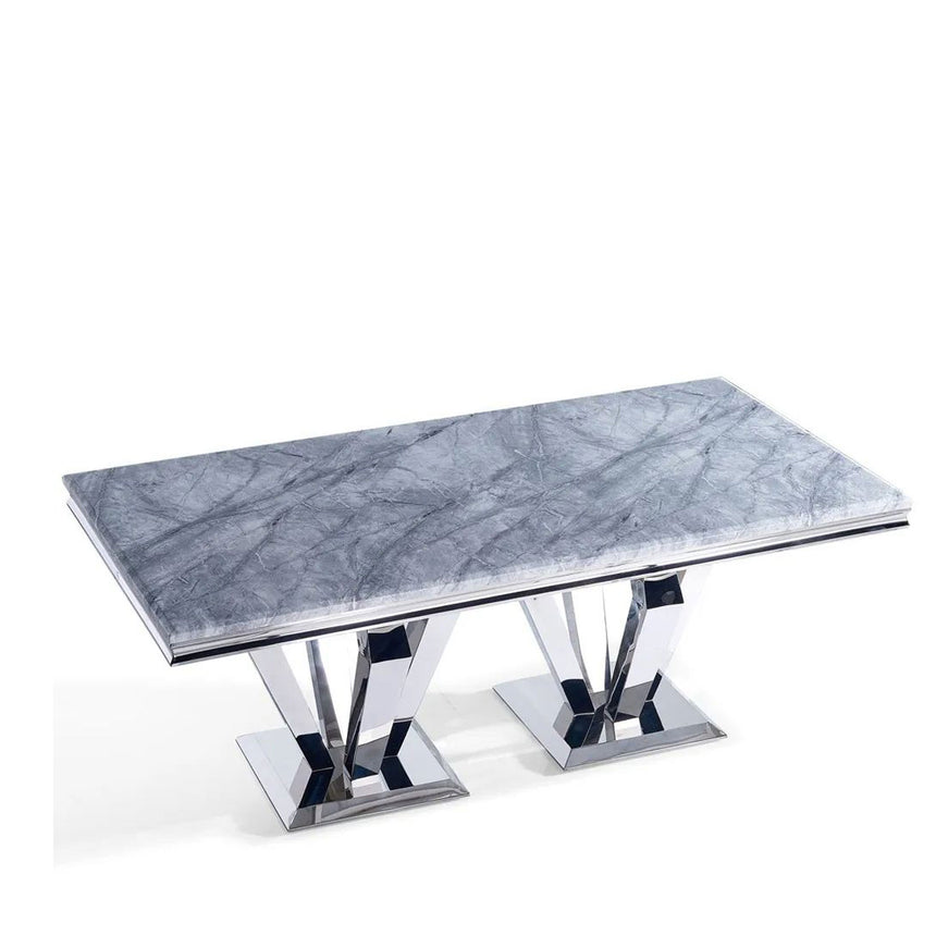 Arpino 6 Seater Grey Marble and Chrome Dining Table