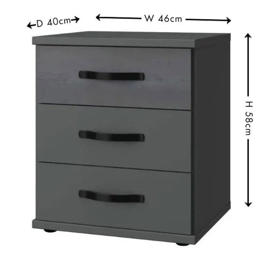 Carrara2 3 Drawers Bedside Cabinet