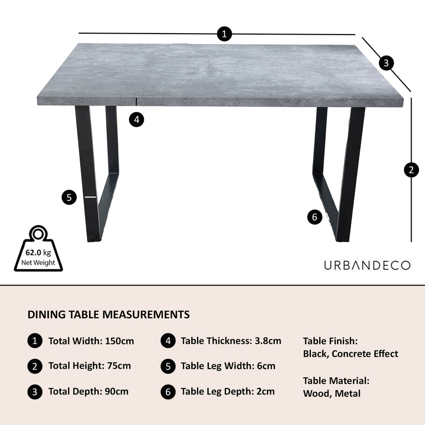 Gaeta 150cm Faux Concrete Dining Table - 6 Seater