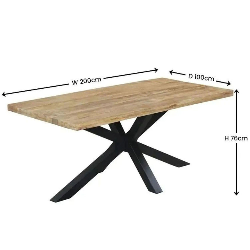 Marine 8 Seater Mango Wood Industrial Dining Table with Black Spider Legs