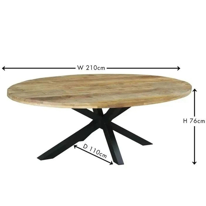 Marine 10 Seater Mango Wood Industrial Oval Dining Table with Black Spider Legs