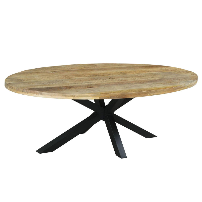 Marine 10 Seater Mango Wood Industrial Oval Dining Table with Black Spider Legs