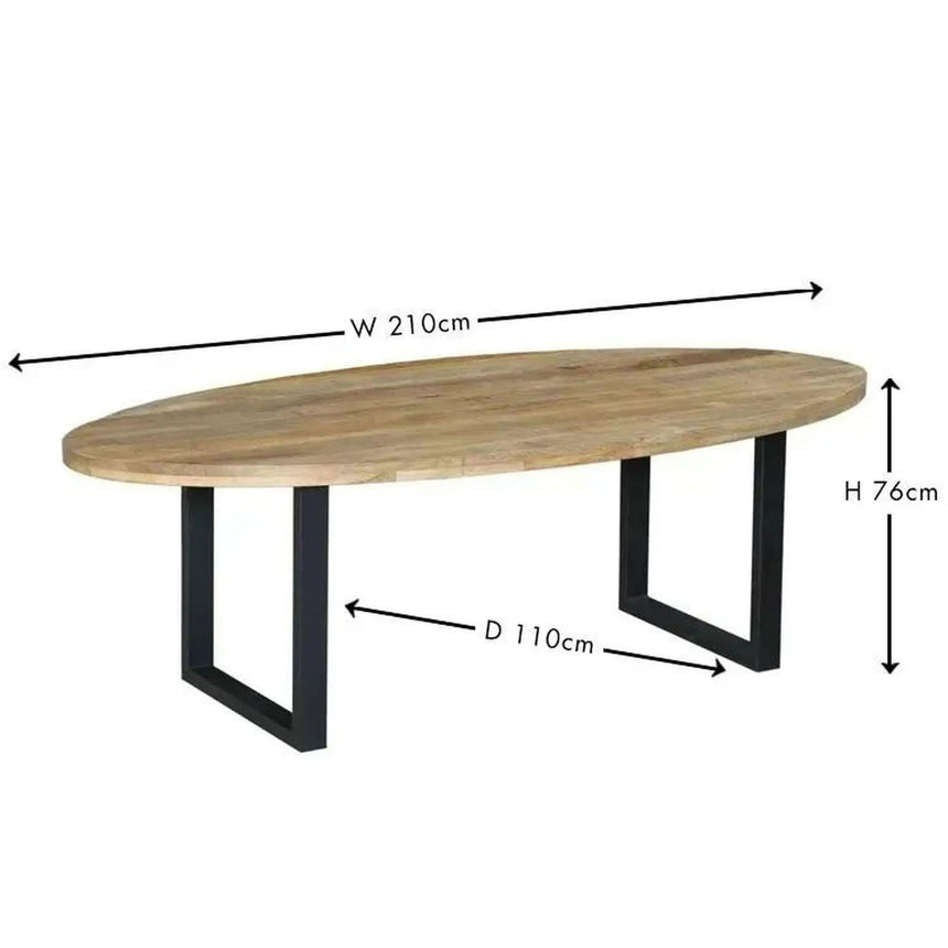 Marine 10 Seater Mango Wood Industrial Oval Dining Table with Black U Legs