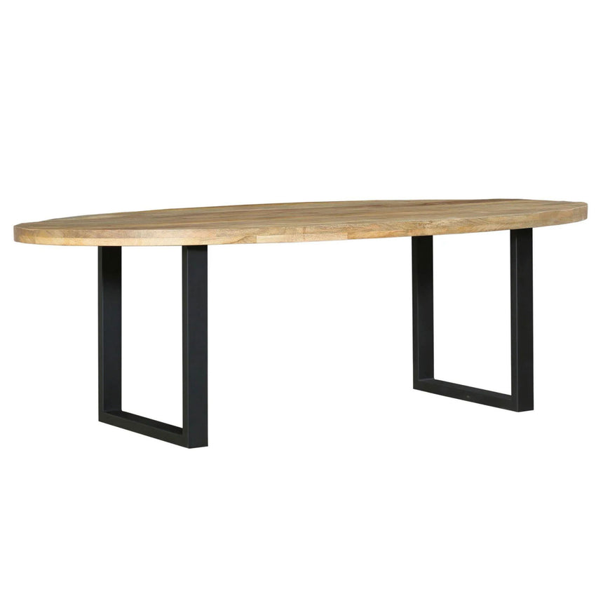 Marine 10 Seater Mango Wood Industrial Oval Dining Table with Black U Legs