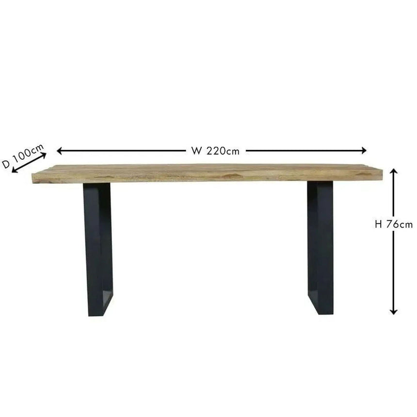 Marine 10 Seater Mango Wood Industrial Dining Table with Black U Legs