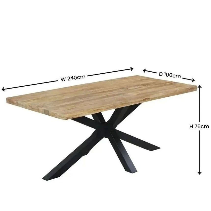 Marine 12 Seater Mango Wood Industrial Dining Table with Black Spider Legs