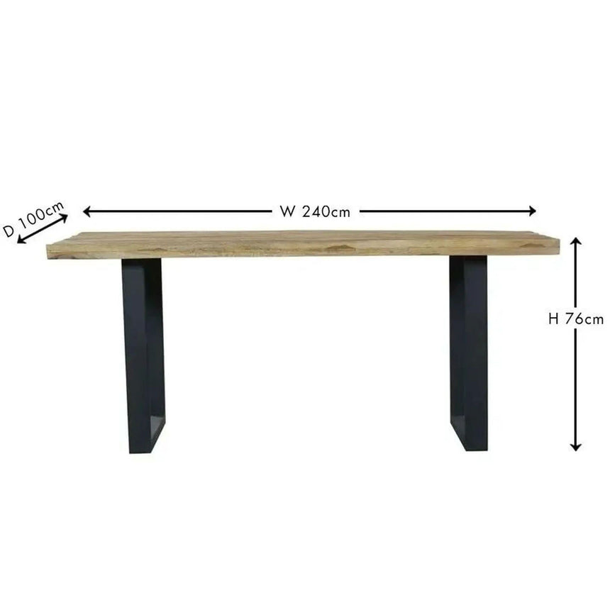 Marine 12 Seater Mango Wood Industrial Dining Table with Black U Legs